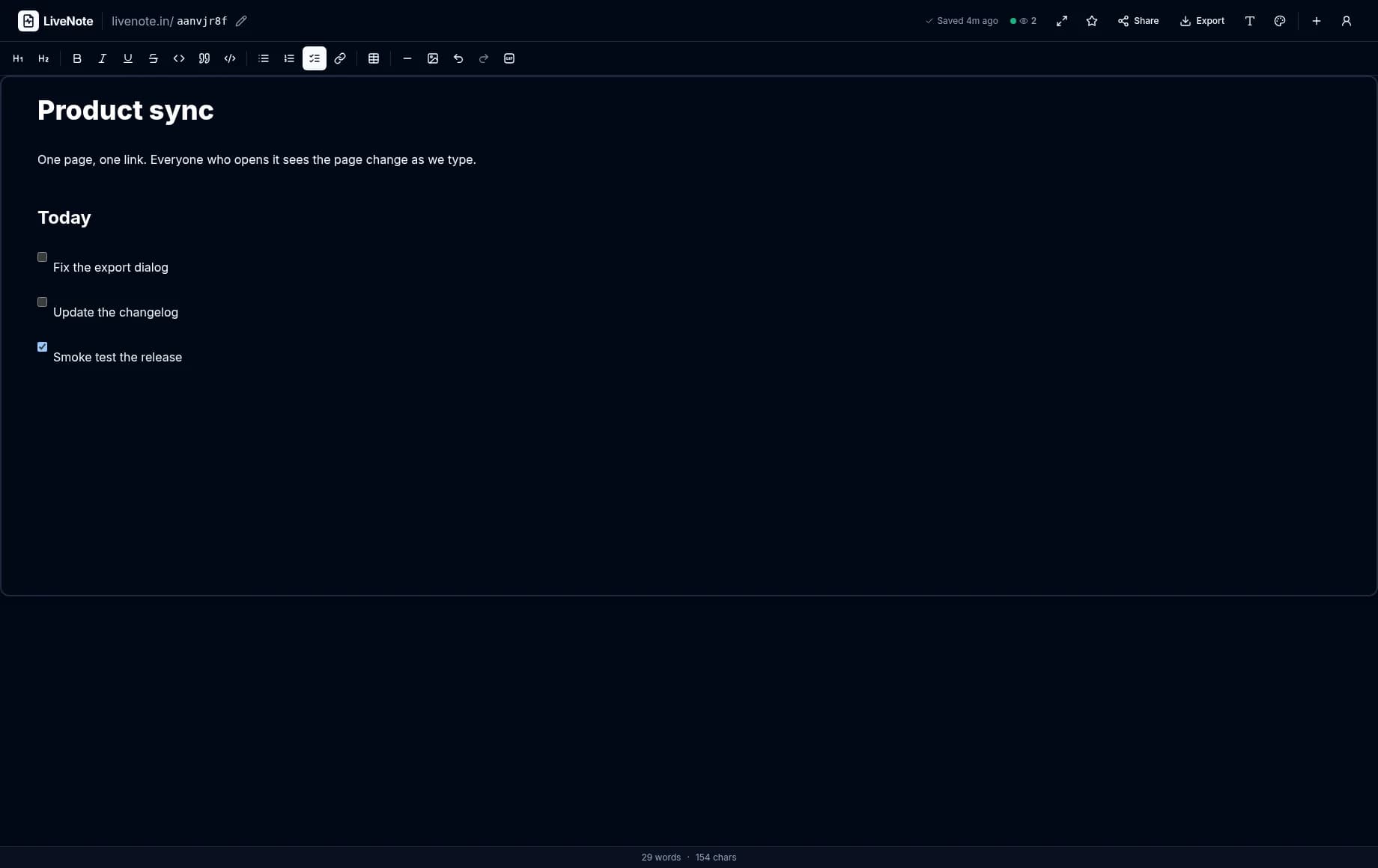 Two people editing the same LiveNote page at once, with a live cursor showing where each is typing
