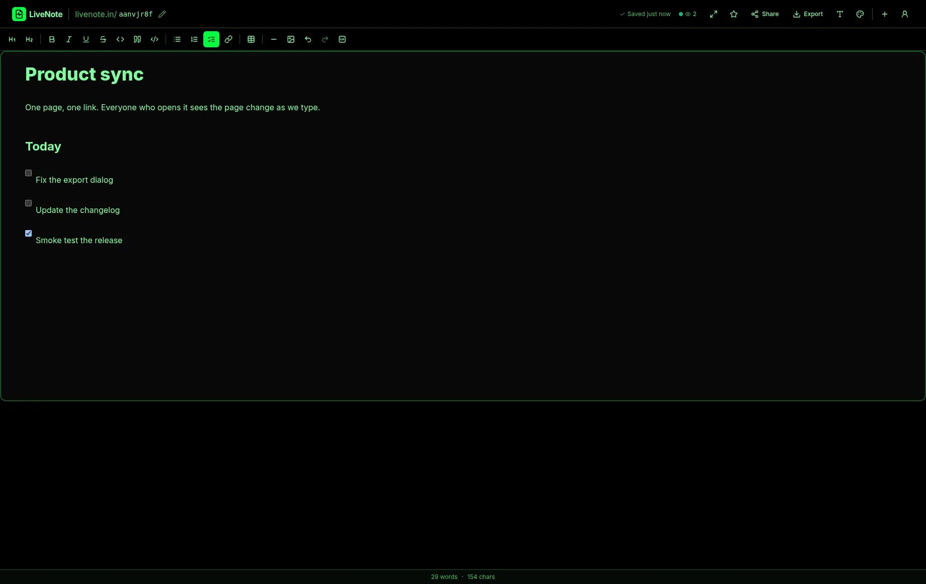 Two people editing the same LiveNote page at once, with a live cursor showing where each is typing