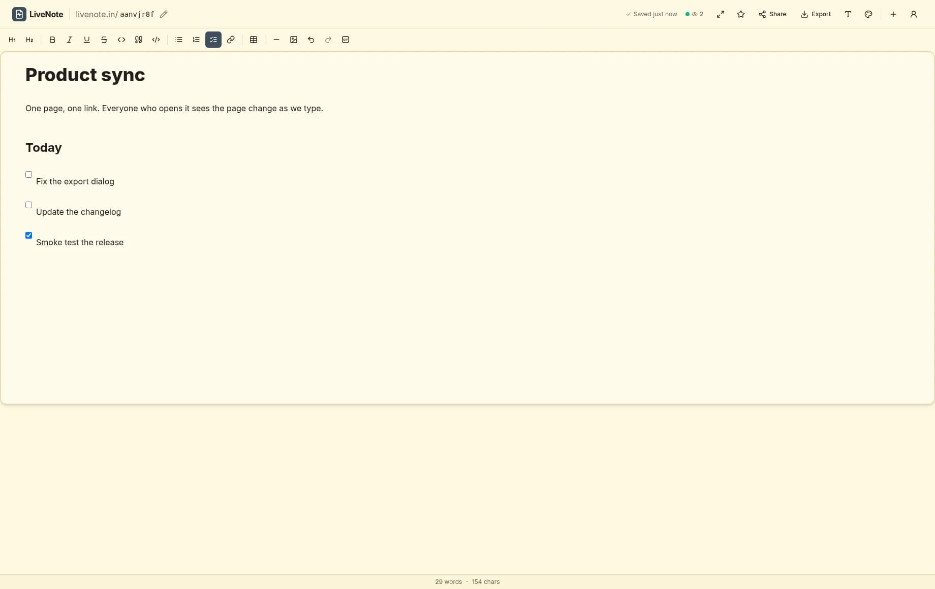 Two people editing the same LiveNote page at once, with a live cursor showing where each is typing