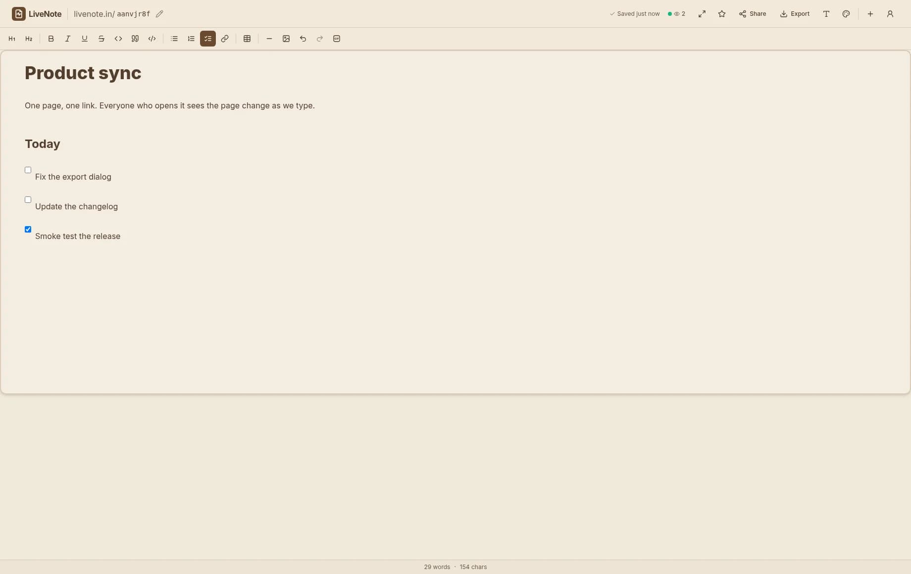 Two people editing the same LiveNote page at once, with a live cursor showing where each is typing