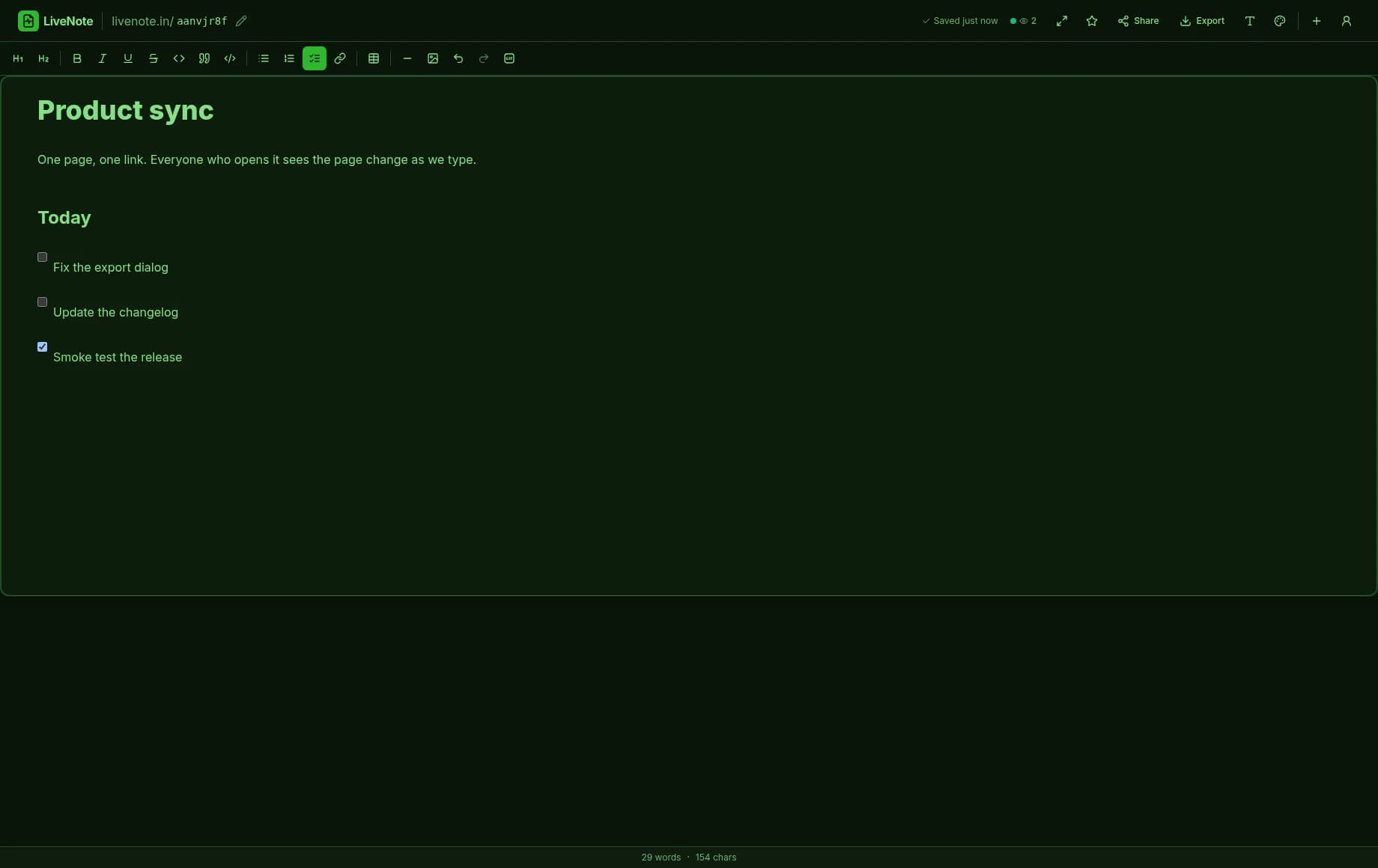 Two people editing the same LiveNote page at once, with a live cursor showing where each is typing